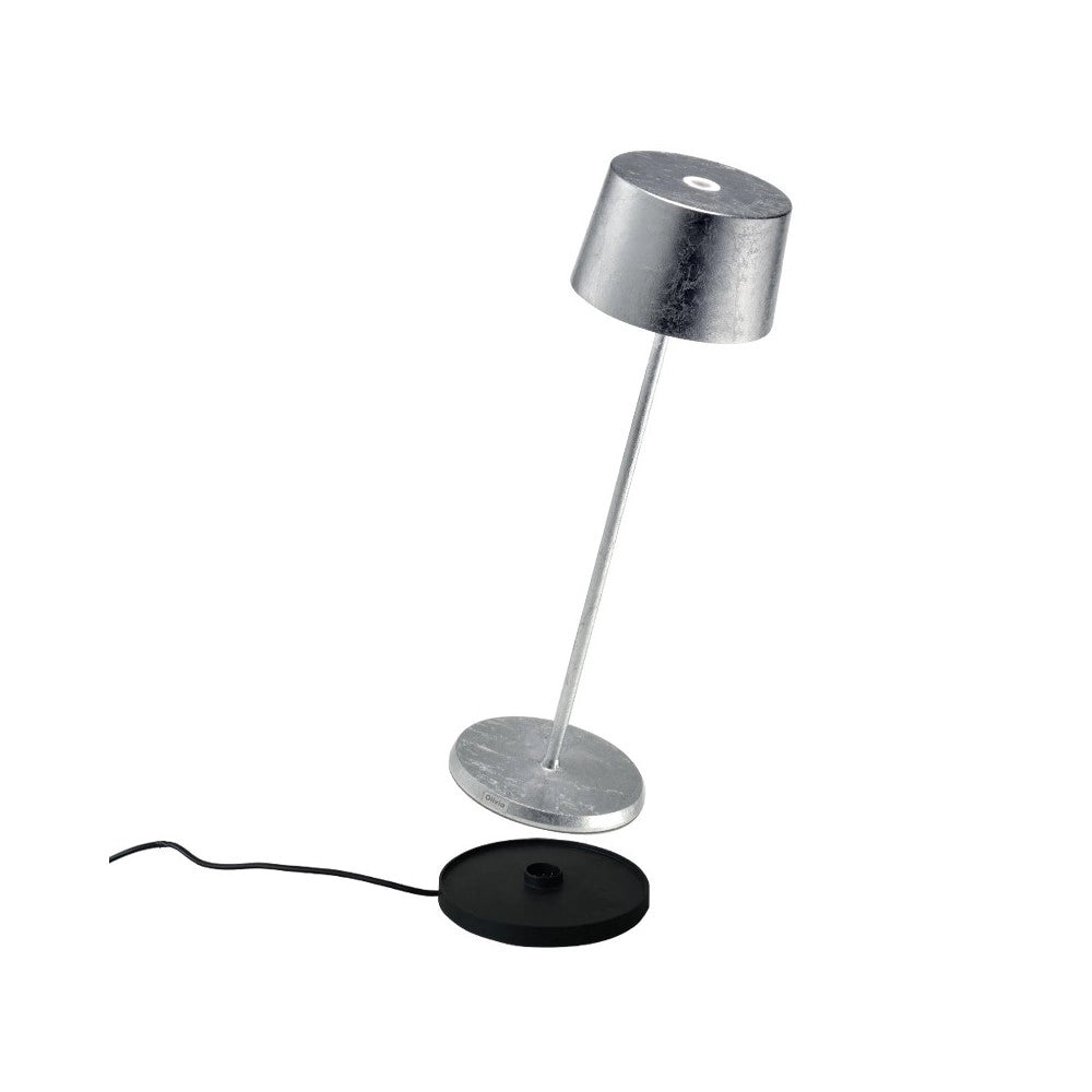 Lampada a led da tavolo Olivia Pro Foglia Argento ricaricabile e dimmerabile