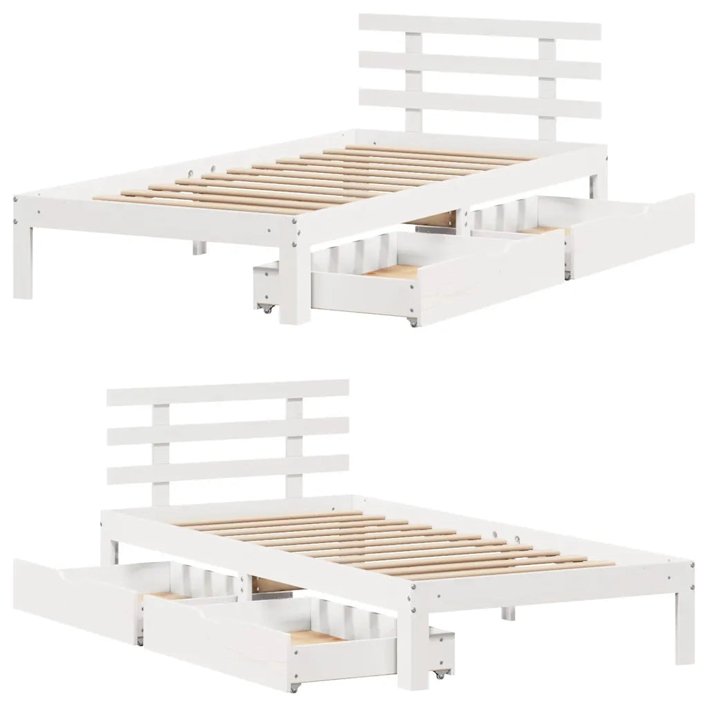 Giroletto con Cassetti Bianco 100x200 cm Legno Massello di Pino 3302007