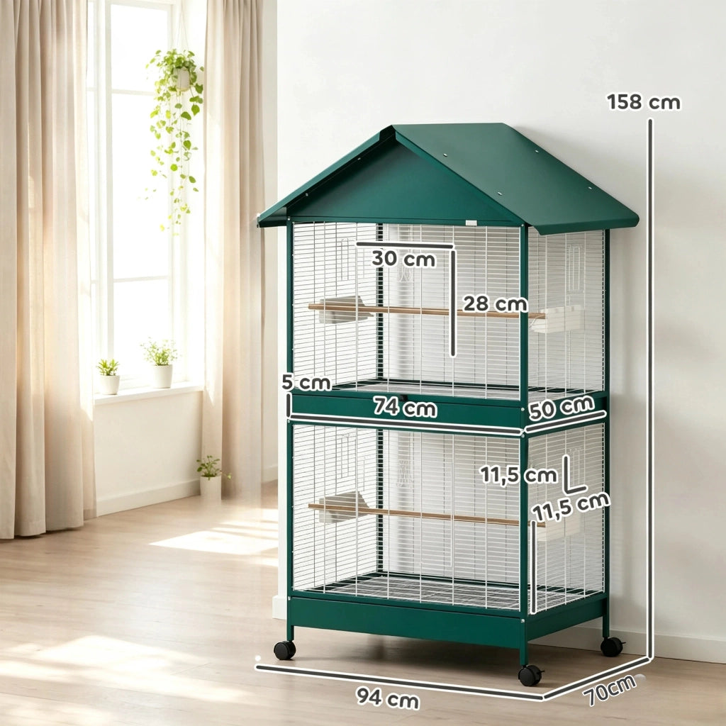 GABBIA PER UCCELLI con divisorio rimovibile 94x70x158 cm verde scuro
