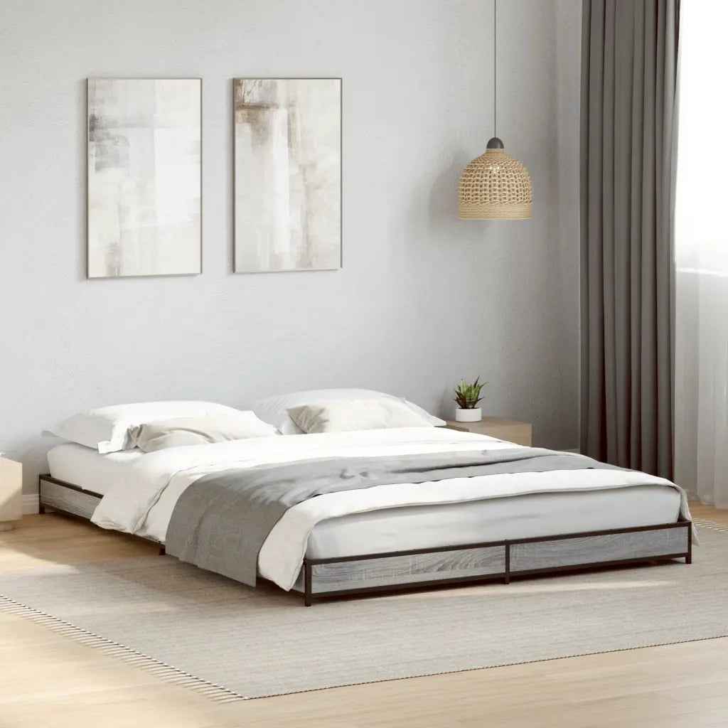 Letto matrimoniale | Letto per adulti | Giroletto Grigio Sonoma 120x200 cm in Legno Multistrato Metallo