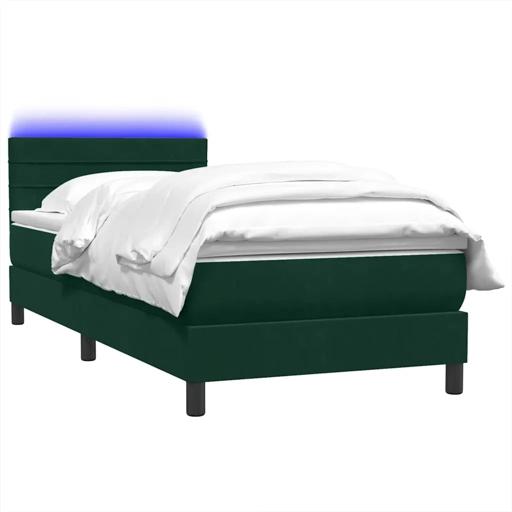 Letto singolo | Letto per adulti | Letto a Molle con Materasso e LED Verde Scuro 80x220 cm Velluto