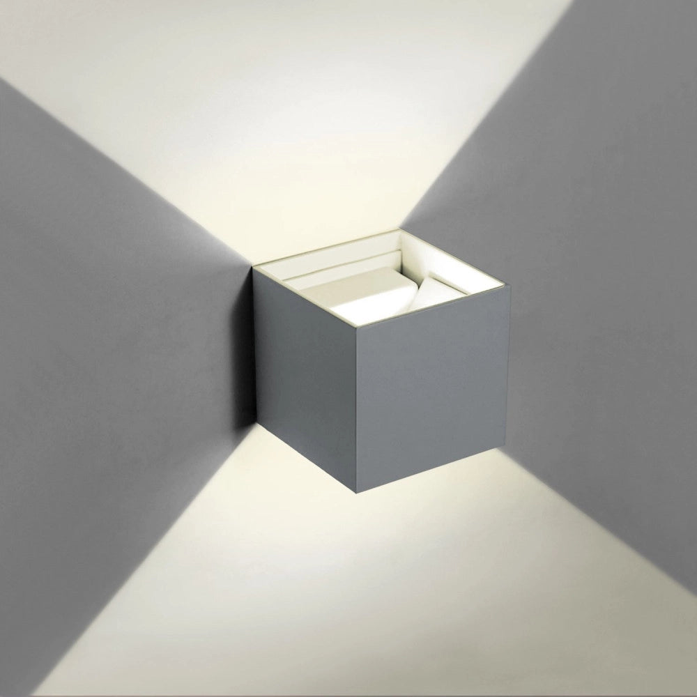 Trade Shop - Applique Led Cubo Grigio Lampada Da Parete 12w 1500l Luce Regolabile Updown Ip65 - -bianco Naturale      -