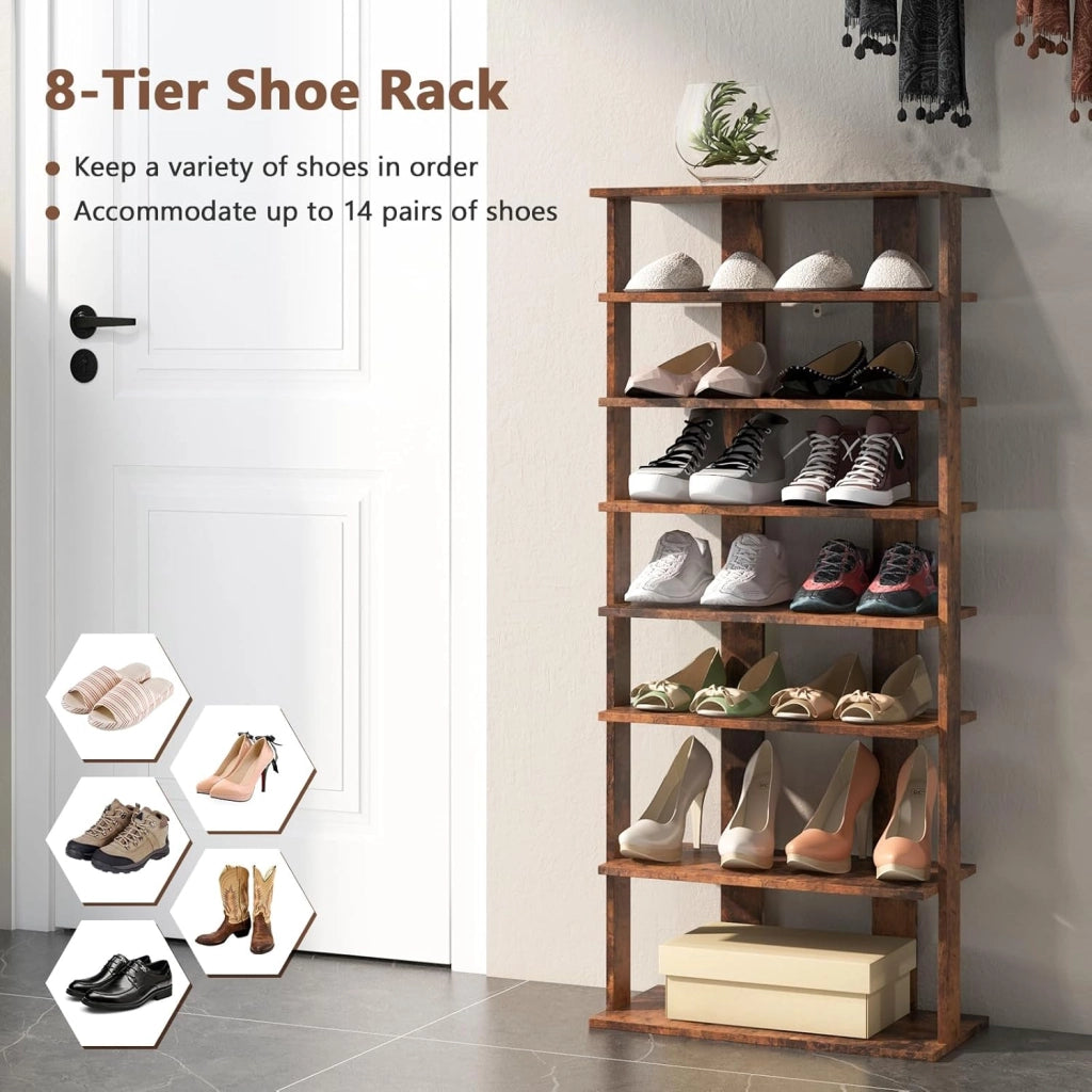Scarpiera da Ingresso, Portascarpe a 7 Ripiani, Scaffale per 7/14 Scarpe, in Legno, Stretto e Compatto per Salvaspazio, 2 Size di 27,5x26,5x110 cm e 45x25x110 cm (Marrone, L)