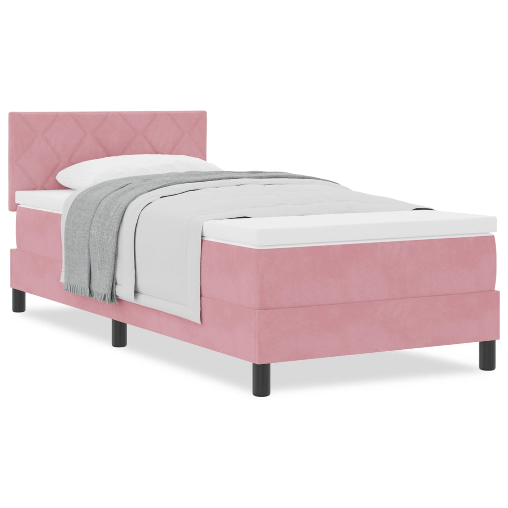 Letto Box Spring con Materasso Rosa 100x200 cm in Velluto