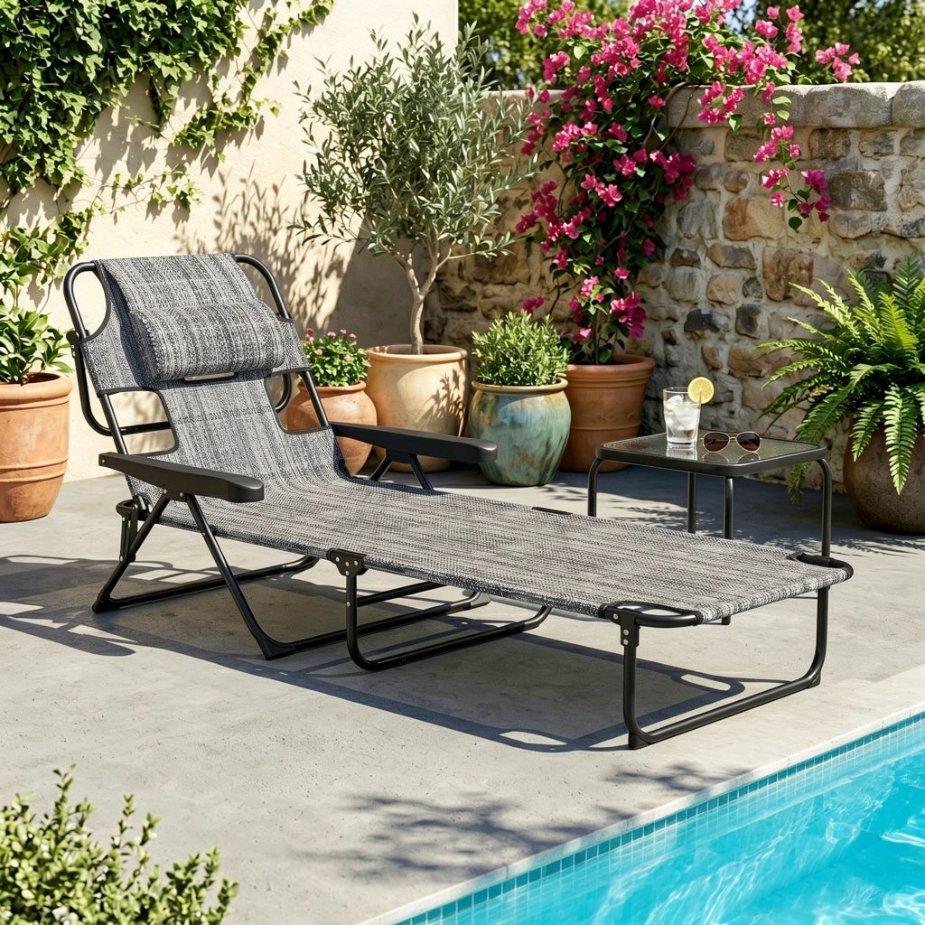 Chaise longue pieghevole regolabile ¨C zephmum ¨C grigio 72x194x31 cm
