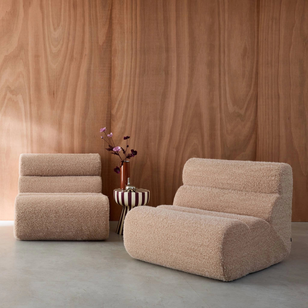 Divano modulare tessuto effetto alpaca, 2 posti, beige
