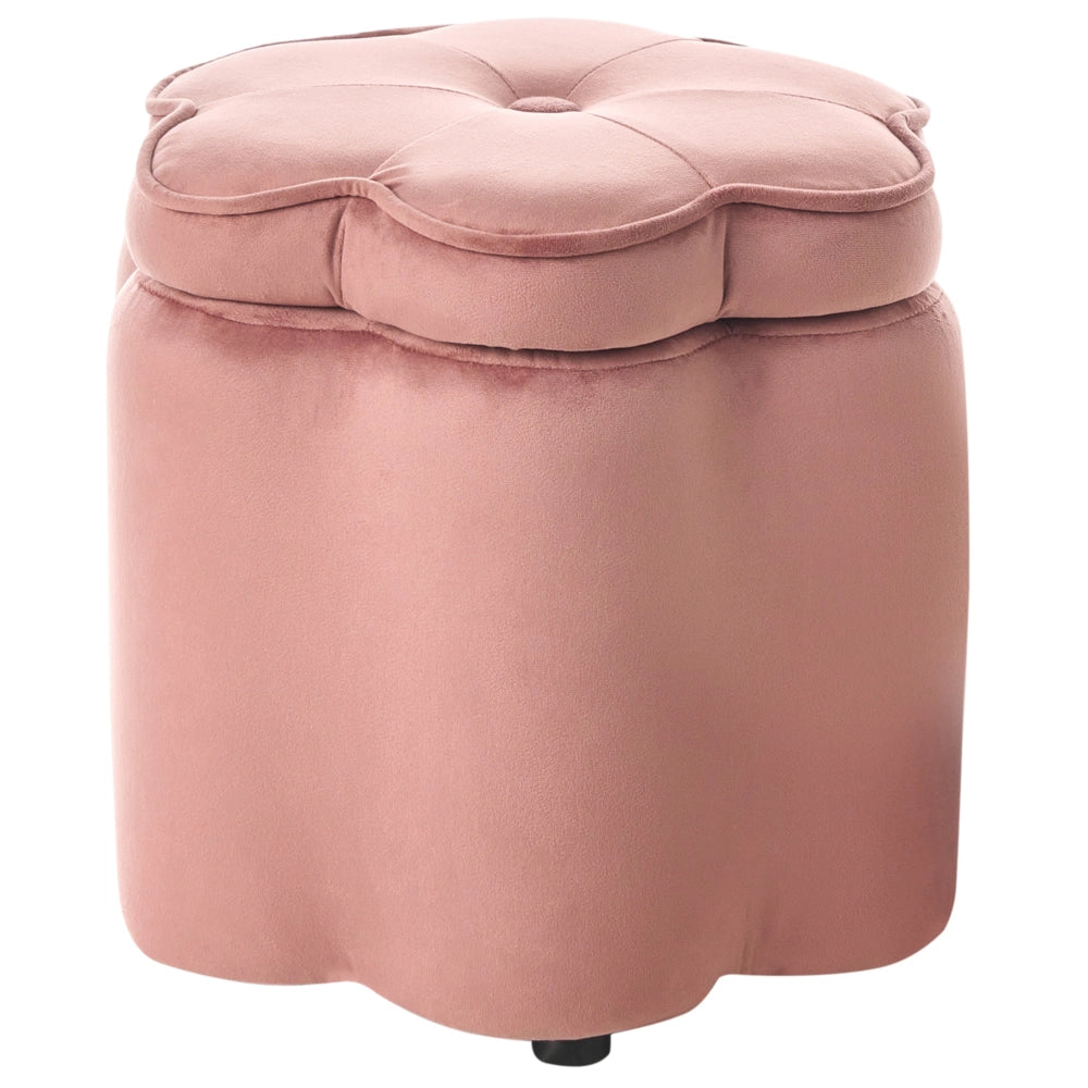 Pouf in velluto rosa con vano portaoggetti motivo floreale per soggiorno e camera da letto stile scandinavo