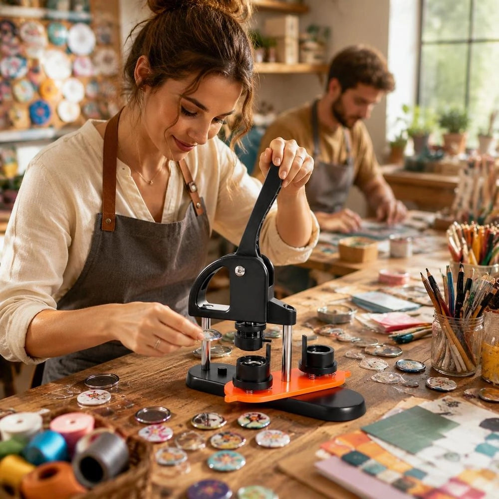 Button Machine, Button Maker, 25mm, 500 Pieces. Badge Punch Press, Button Press, DIY Badge Press Machine, Button Badge Maker For Personalized Badges, Including Instruction Booklet.