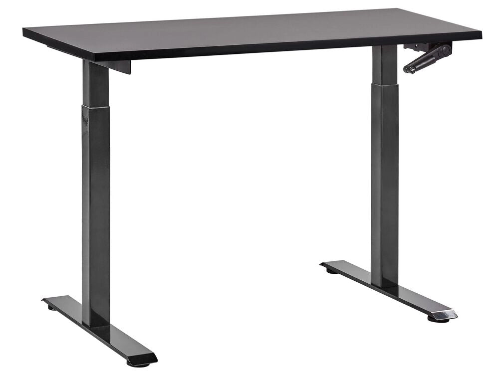 Scrivania regolabile manualmente in altezza Piano del tavolo legno nero Telaio in acciaio nero 120 x 72 cm Piedi quadrati Design moderno Ufficio