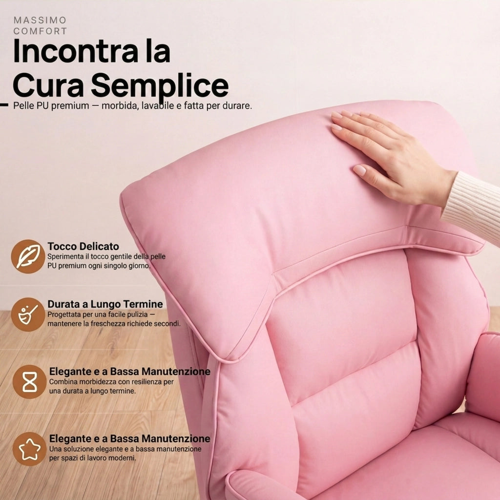 Sedia da ufficio ergonomica - Con corrimano e poggiapiedi - Con braccioli regolabili - Schienale regolabile - Rosa