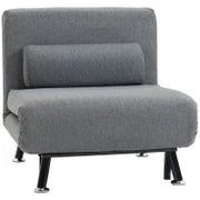 Poltrona Letto con Schienale Regolabile in 5 Posizioni, Tessuto Effetto Lino e Acciaio, 75x70x75 cm, Grigio