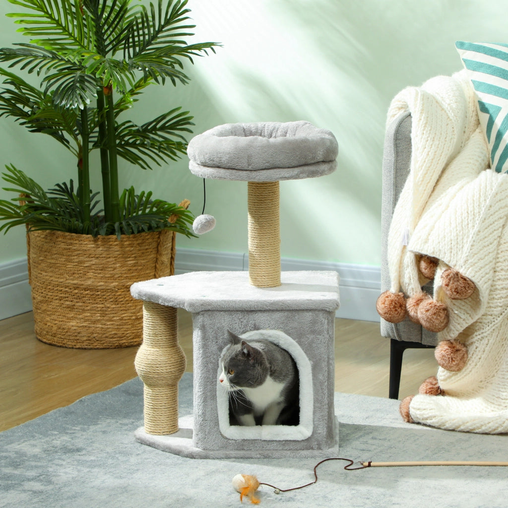 Albero tiragraffi per gatti con letto ¨C zephmum ¨C grigio chiaro 42x30x66 cm
