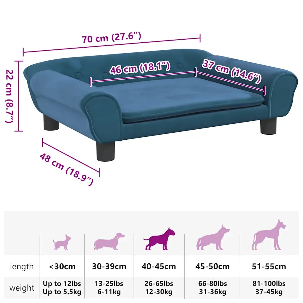 Lettino per Cani Blu 70x48x22 cm in Velluto CFW1941828