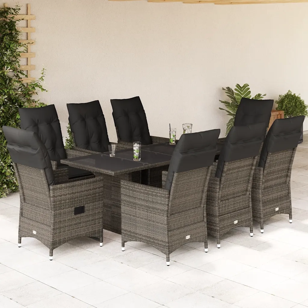 vidaXL Set da Pranzo da Giardino 9 pz con Cuscini in Polyrattan Grigio