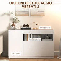 Credenza Moderna Bassa con Ante Ammortizzate e Apertura a Pressione, Ripiani Regolabili, Bianco