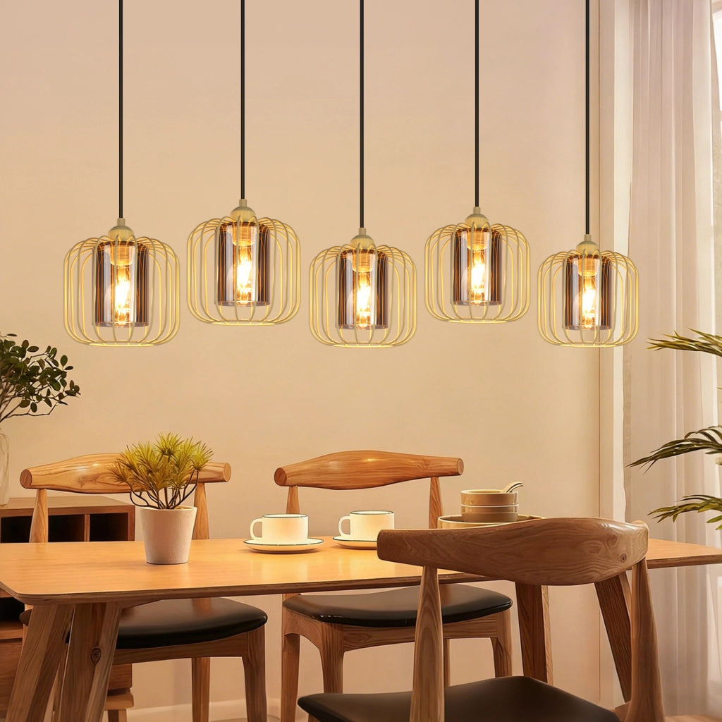Lampada a sospensione ZMH vintage da tavolo da pranzo a 5 luci E27 per soggiorno (lampadina non inclusa)