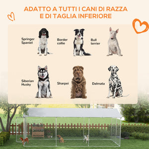 Kennel per Cani da Esterno 6x2,3x2,3m con Tetto Impermeabile in Tessuto Oxford e Acciaio Argento