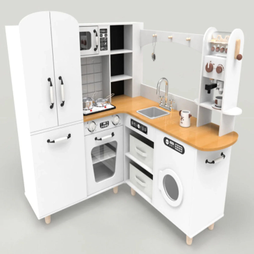 Cucina angolare per bambini con frigorifero e accessori 96 x 91 x 105 cm esperienza immersiva design moderno in grigio 20_0017966