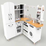 Cucina angolare per bambini con frigorifero e accessori 96 x 91 x 105 cm esperienza immersiva design moderno in grigio 20_0017966