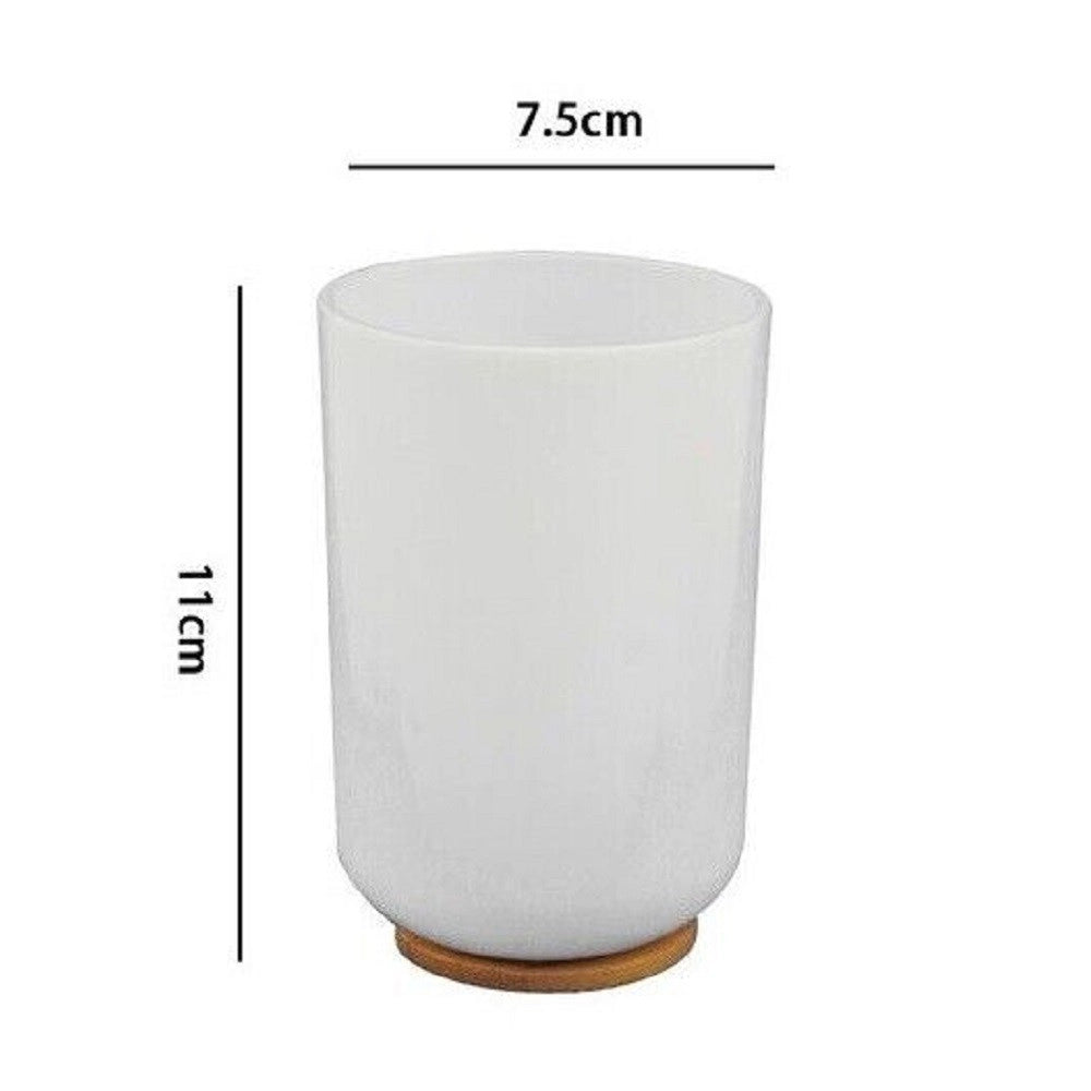 Trade Shop - Bicchiere Porta Spazzolini Dentifricio Bianco Legno Accessori Arredo Bagno 69479 -