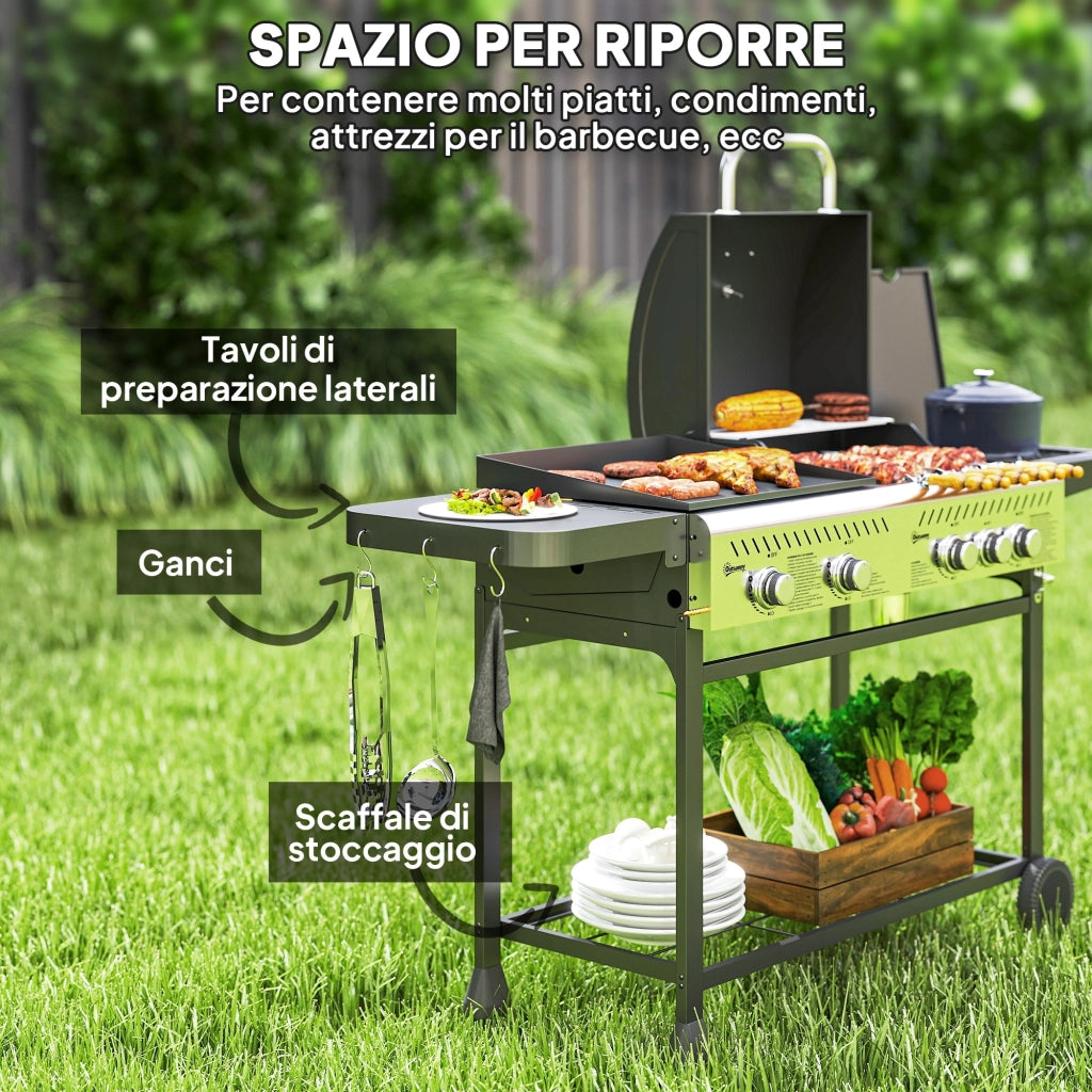Barbecue a Gas con Piastra e Fornello ¨C Xylo ¨C Nero con Termometro