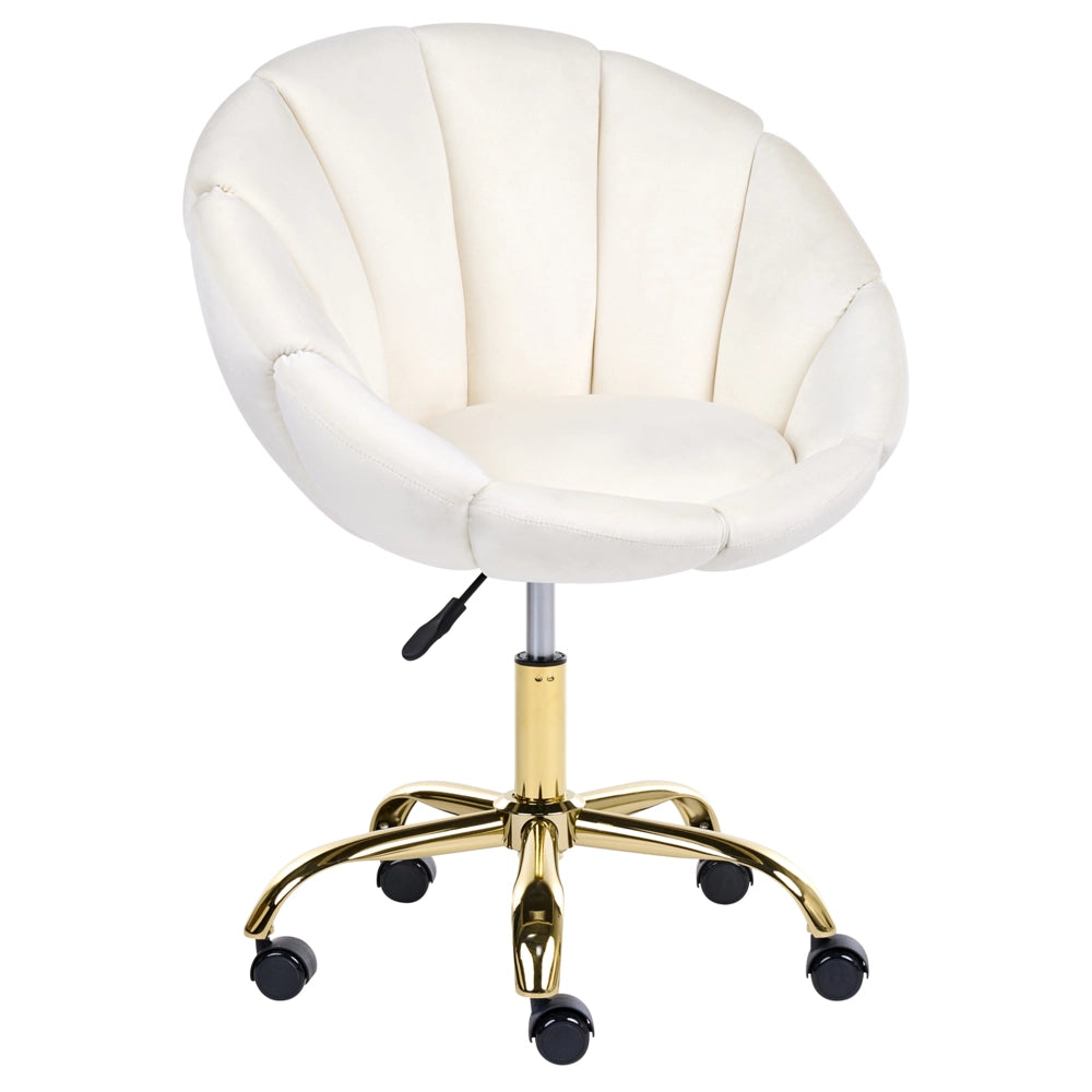 Sedia girevole da ufficio in velluto bianco sporco con base a stella altezza regolabile design moderno per l'ufficio domestico
