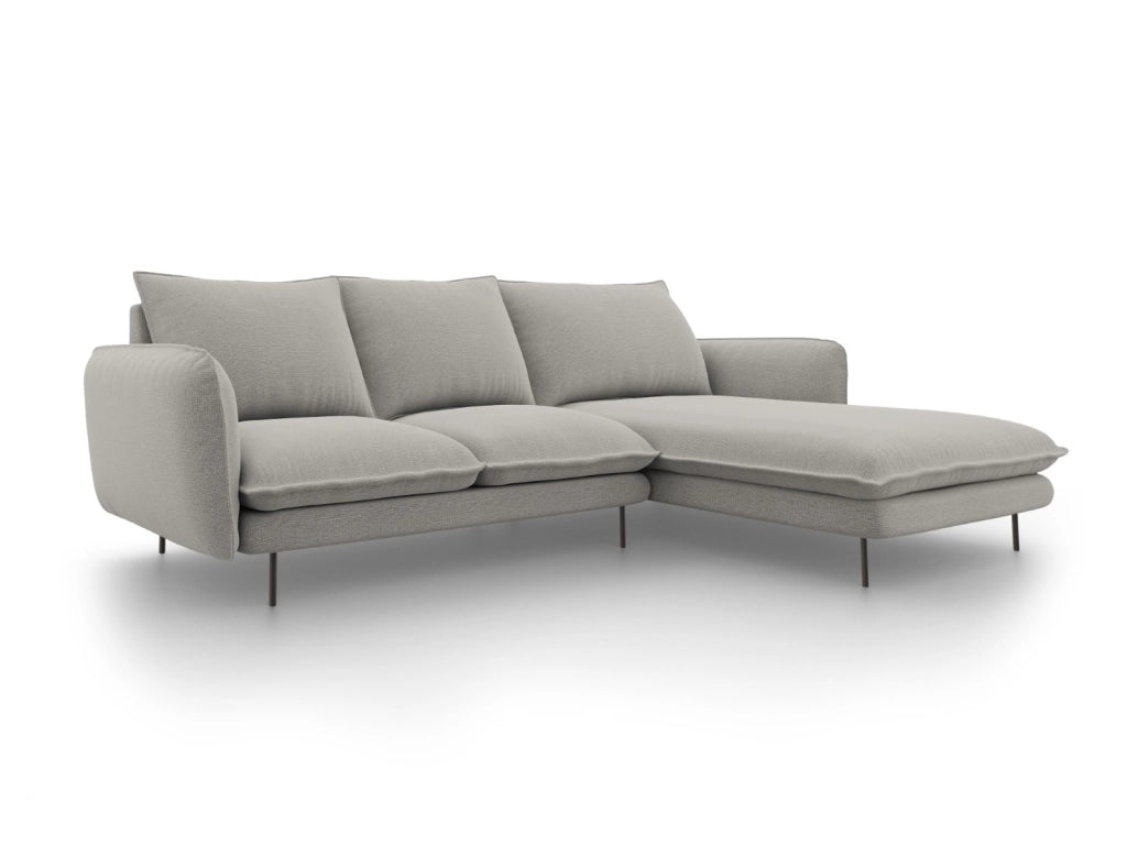 Cosmopolitan Design - Divano angolare destro "Vienna" 5 posti in tessuto strutturato grigio chiaro 