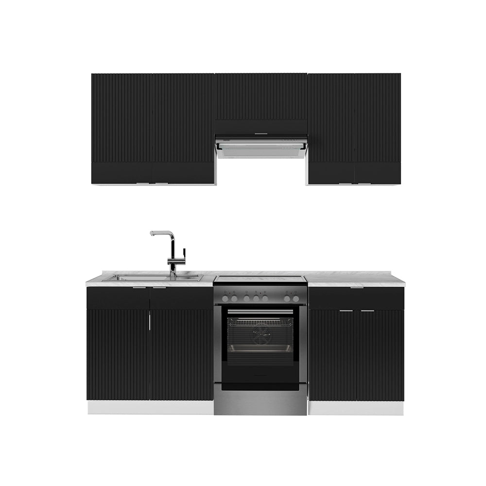 Cucina componibile Fame-Line Nero rigato/Bianco 200 cm senza piano di lavoro Vicco
