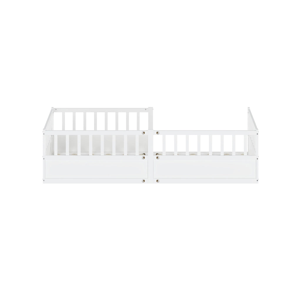 Letto per bambini, 90 x 200 cm, struttura in legno massello, sponde di sicurezza, bianco