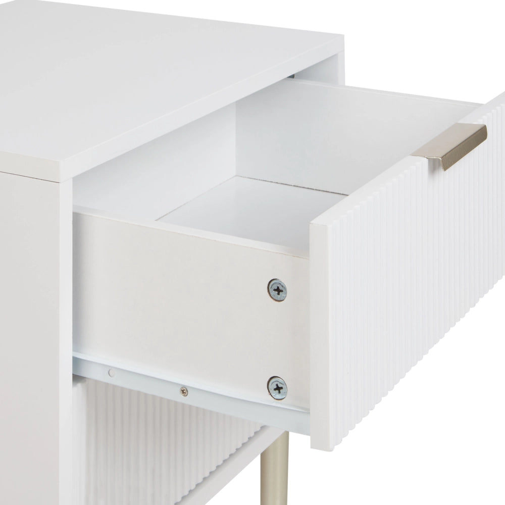 Comodino MDF bianco con 2 cassetti portaoggetti Gambe in metallo classico elegante