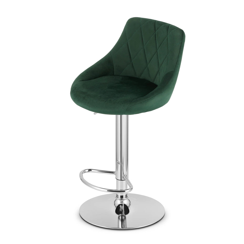 Sgabello girevole Valora DAKA in velluto verde con base cromata