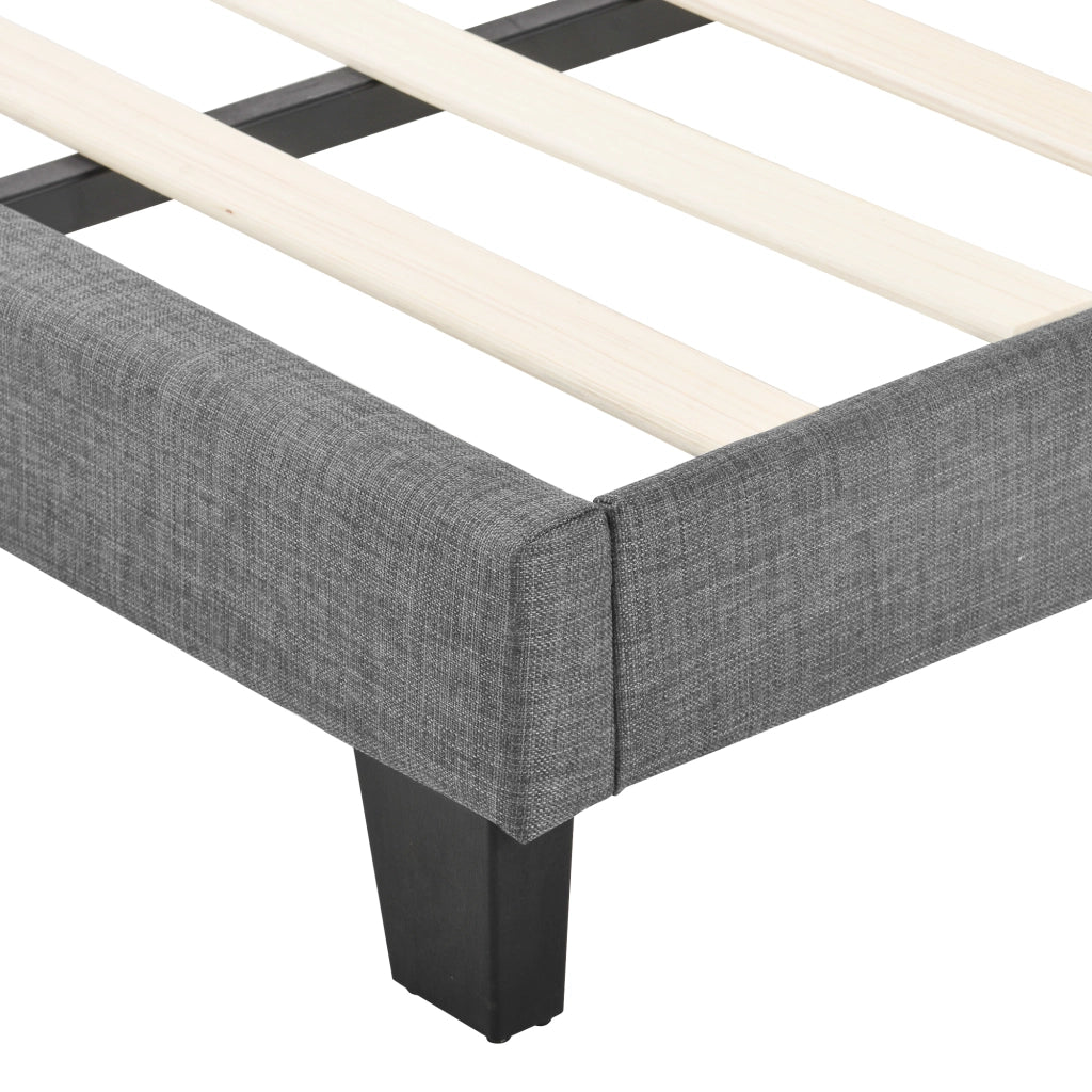 Letto Matrimoniale 140 x 200 cm; Letto Imbottito con Testiera Alta e Rete a Doghe; senza Materasso; Lino Grigio