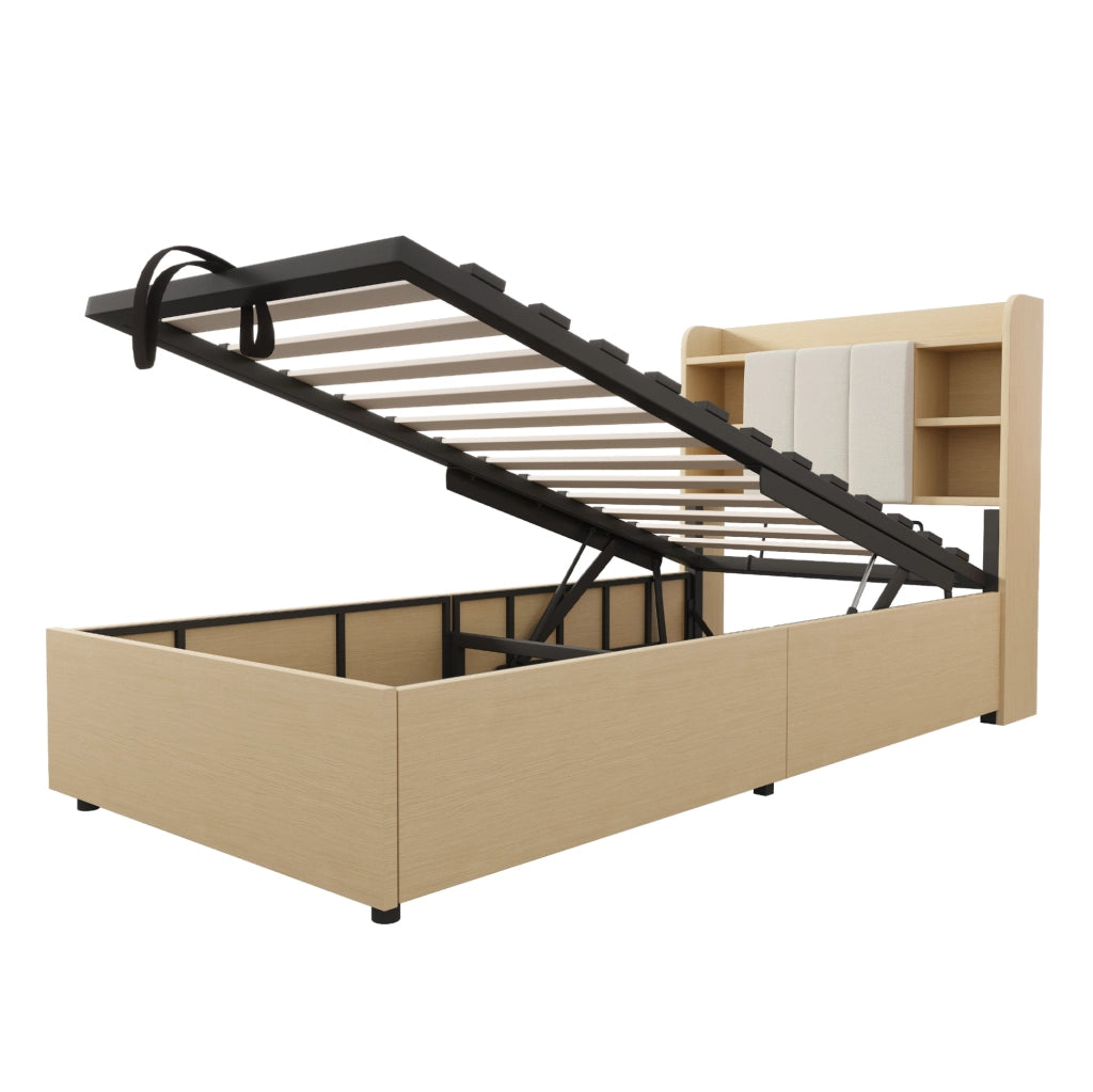 Letto contenitore 90x200 cm con alzata idraulica; prese USB e Type-C in MDF