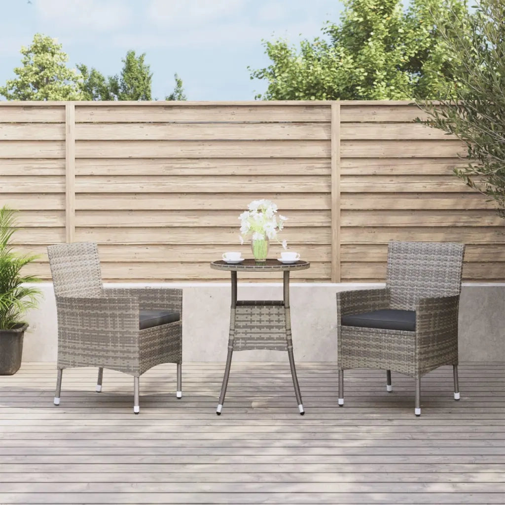 Set Bistr¨° da Giardino 3 pz | Set Salotto da Giardino con Cuscini in Polyrattan Grigio