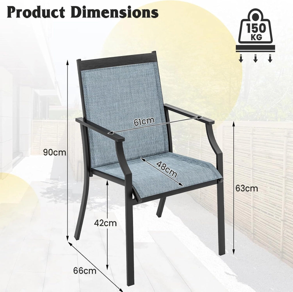 Set di 2 sedie da giardino con schienale alto, sedia in tessuto, sedia da esterno, sedie da sala da pranzo per patio, carico 150 kg, per terrazza, balcone, spiaggia, feste (blu)