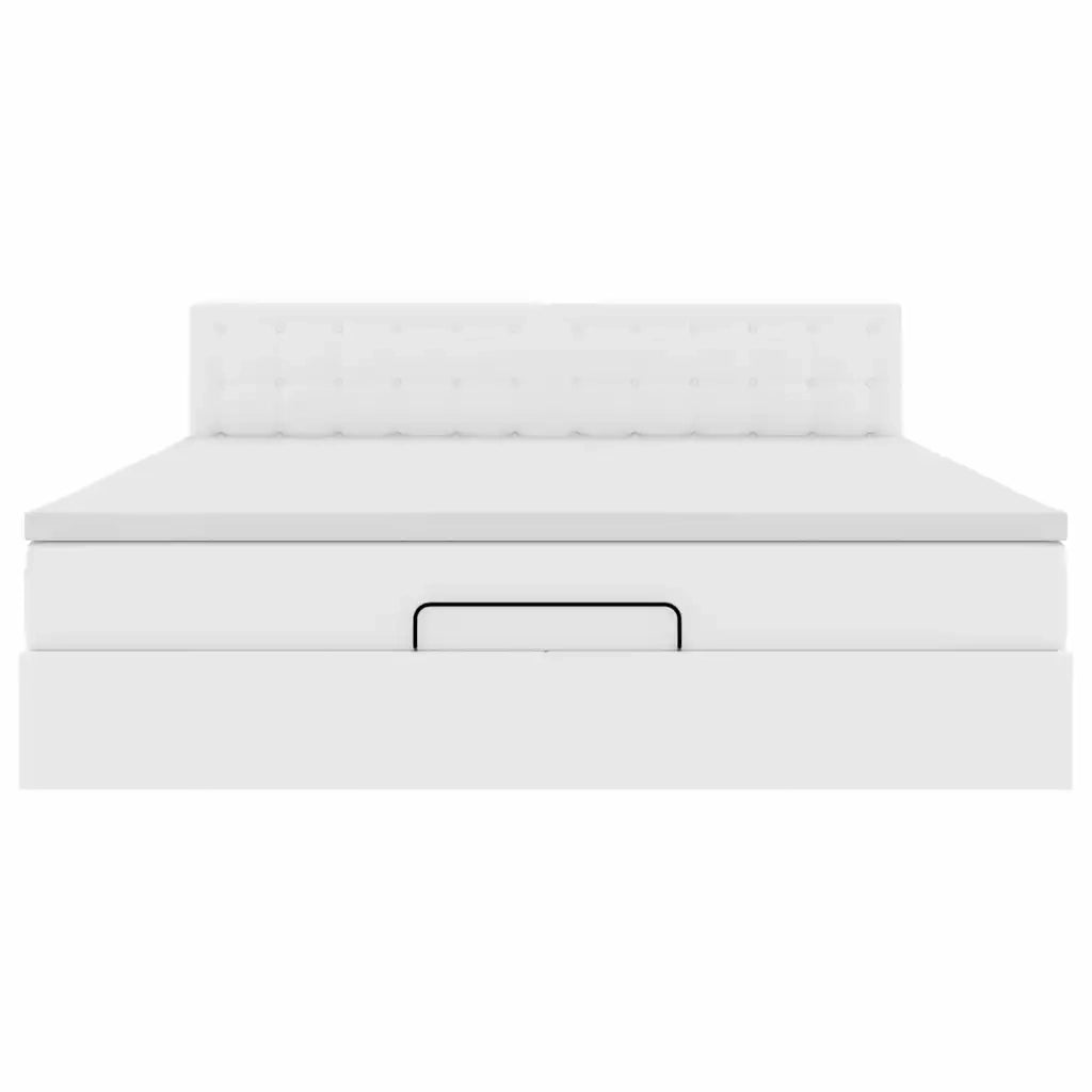 Struttura Letto Pouf con Materasso Bianco 160x200 cm Similpelle 3311314