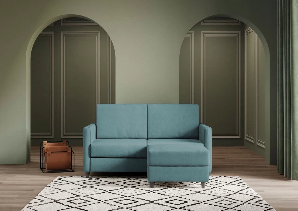 Divano karay 2 posti medio  (due sedute da 70cm) + pouf misure esterne l.158 p.145 | petrolio - Mobili 2G