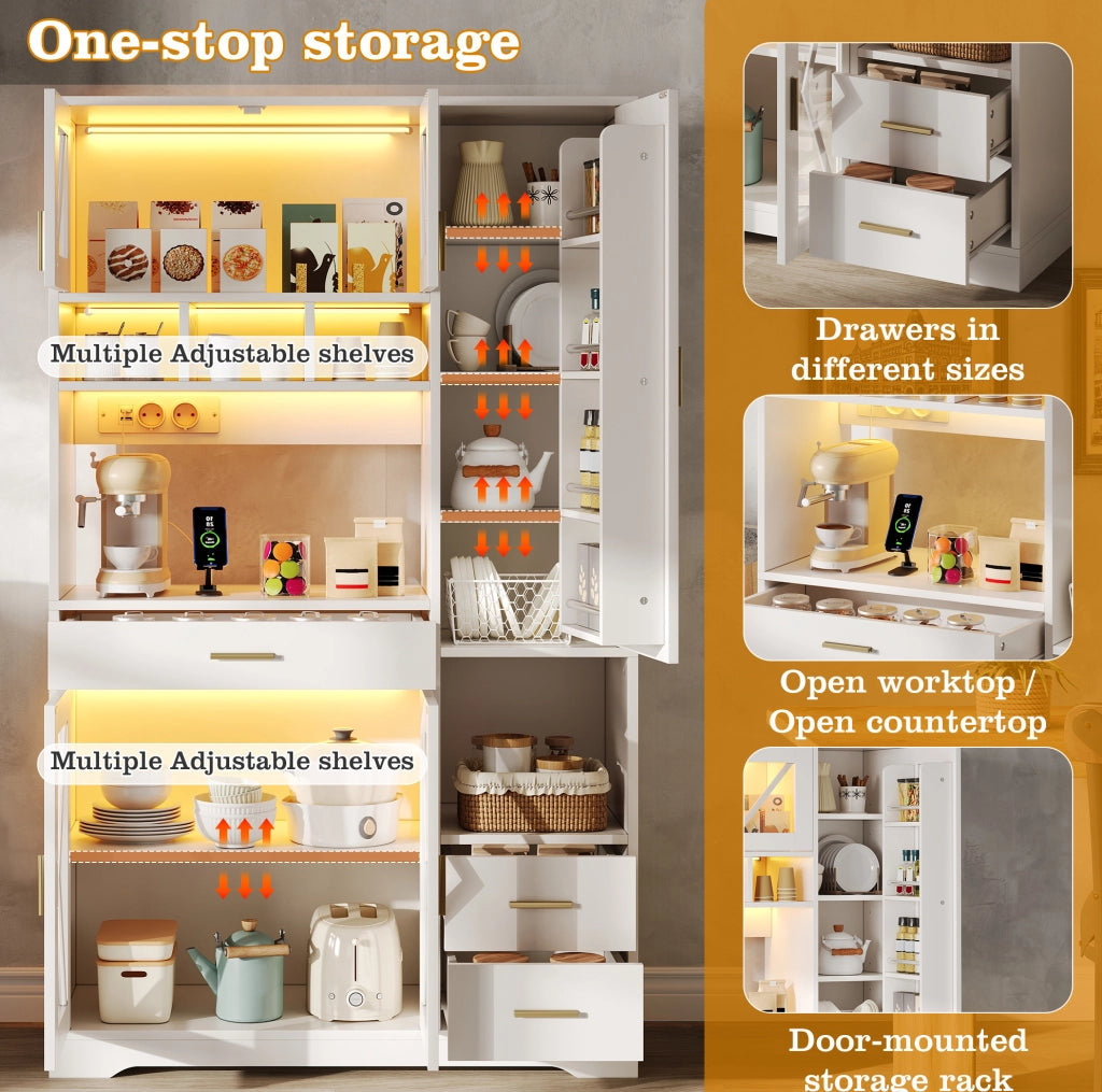 Credenza buffet con LED controllabile da APP; prese USB e AC; 105x40x185 cm; bianco