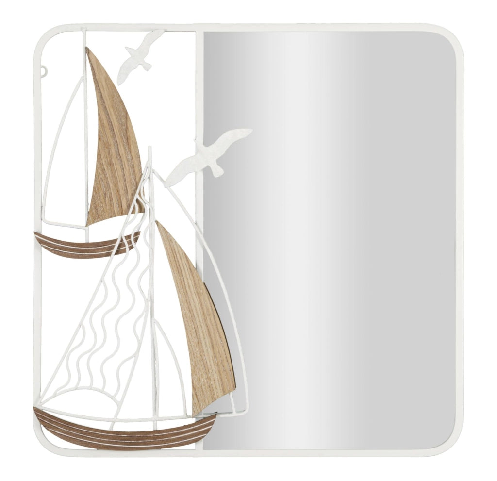 Specchio da Muro Adriatic 60x4,4x60 cm in MDF e Ferro e Specchio Bianco e Marrone