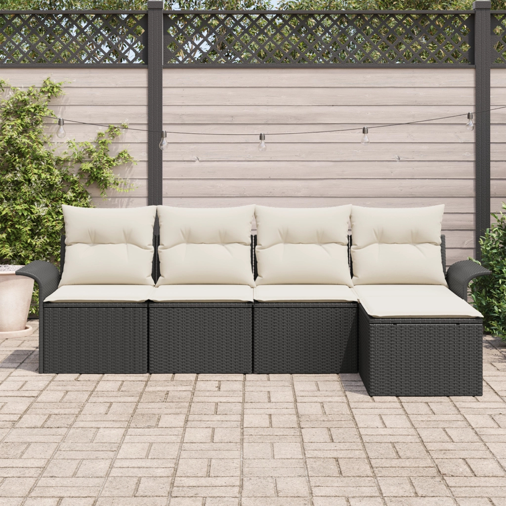 Set di divani da giardino  5 pezzi con cuscini in polyrattan nero