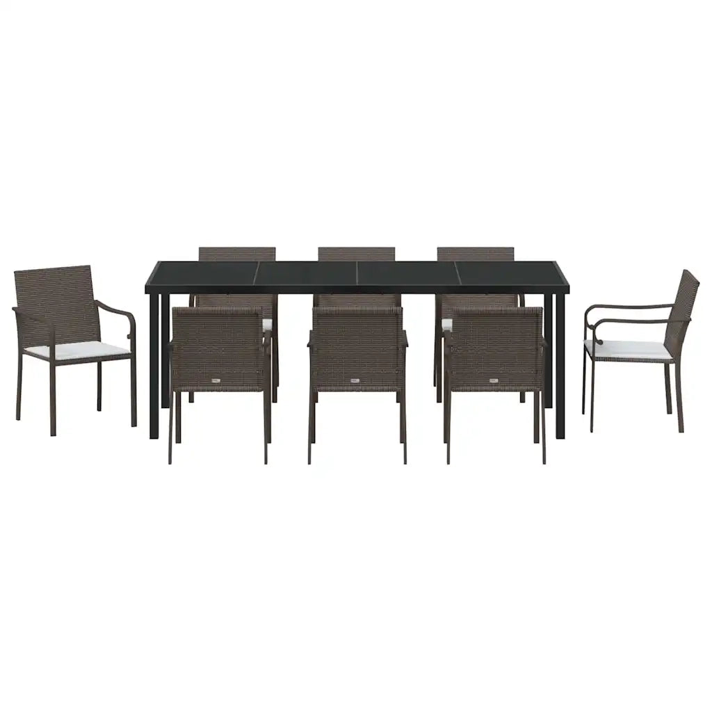 Set da Pranzo per Giardino 9 pcs Marrone e Nero Rattan in PE 3379050