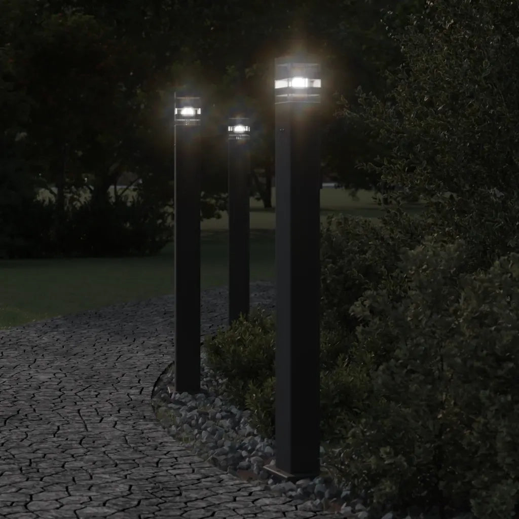 vidaXL Lampade da Terra per Esterni con Presa 3pz Nere 110cm Alluminio