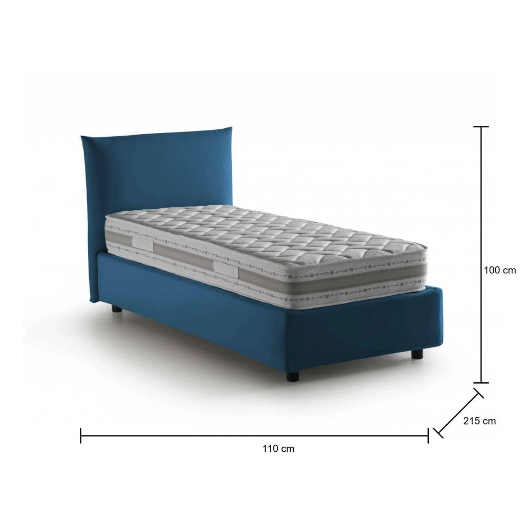Letto singolo Astianatte, Letto contenitore con rivestimento in tessuto, 100% Made in Italy, Apertura laterale, con materasso Cm 80x190 incluso, Blu