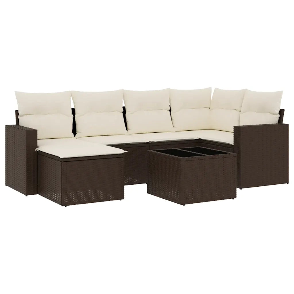 Set Divani da Giardino 7 pz con Cuscini Marrone in Polyrattan 3219263