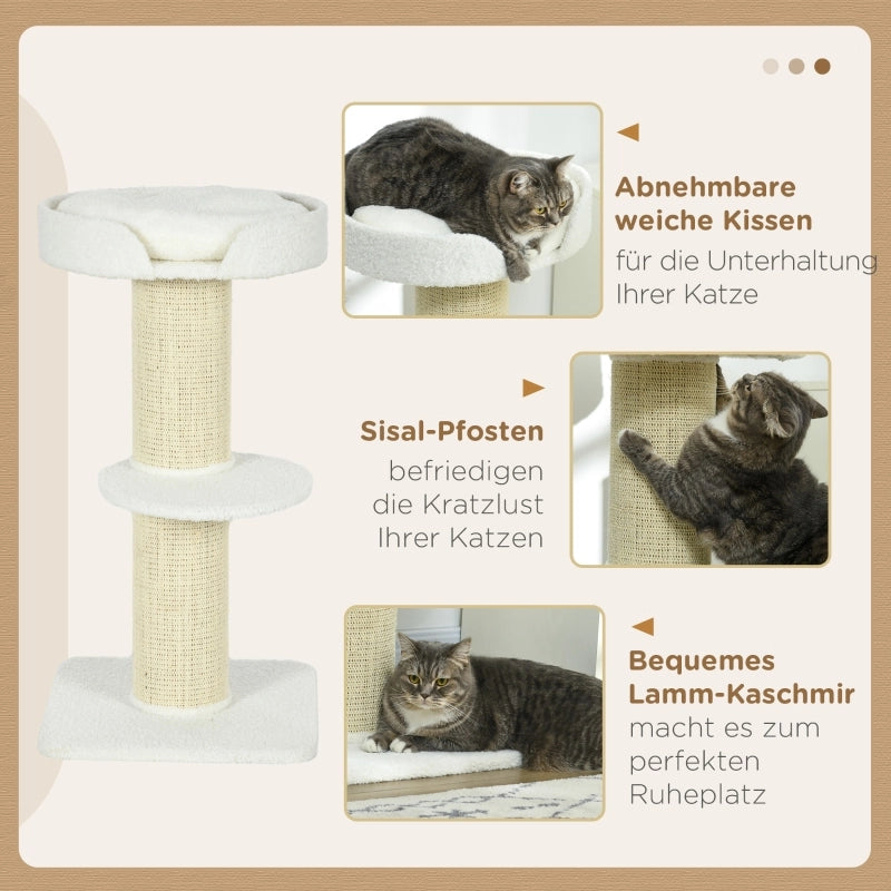 Albero per gatti da 91 cm con cuccia e piattaforma in lana d'agnello color crema.