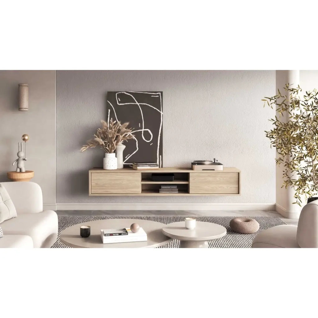 Mobile TV 180cm, 2 porte e 2 vani collezione MAANUM. Colore rovere chiaro.