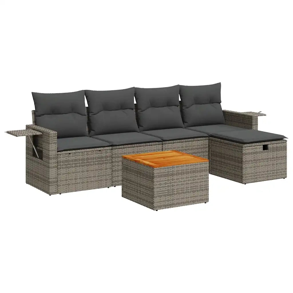 Set Divano da Giardino 6 pz con Cuscini Grigio in Polyrattan 3325812