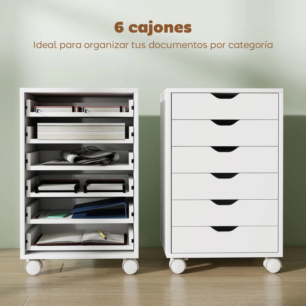 Cassettiera con Ruote ¨C zephmum ¨C 6 Cassetti Bianco