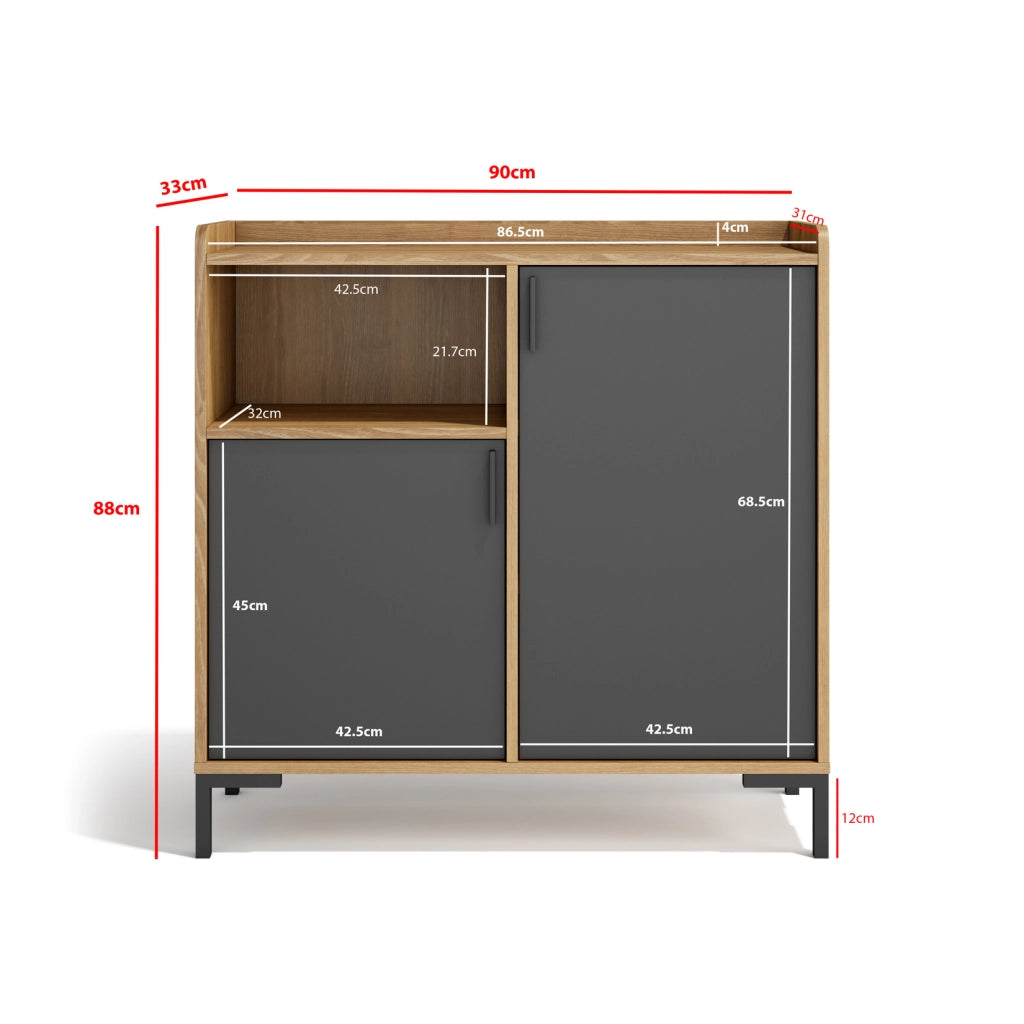 Credenza da ingresso Herdasa effetto rovere dorato e grafite 88x90x33