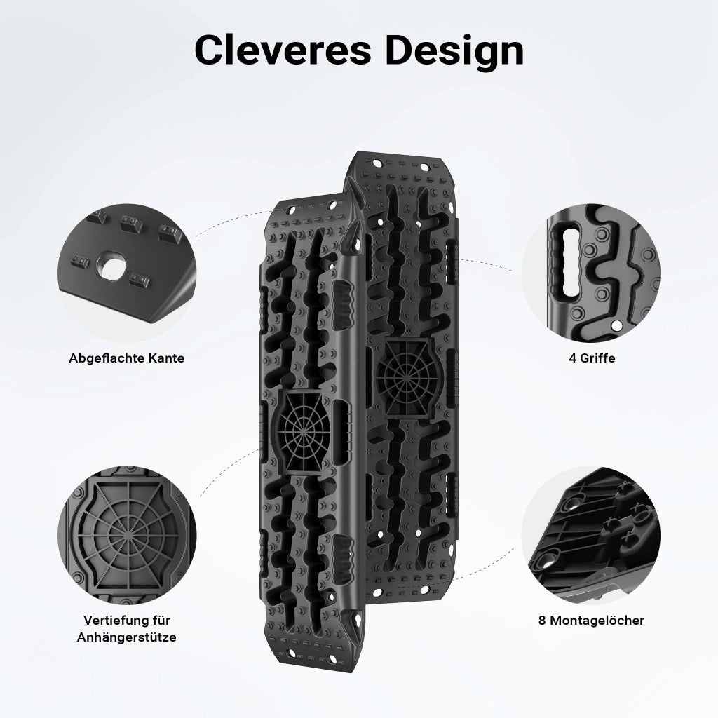 Piastre da sabbia 1063 x 298 x 66 mm, max 10 t, Set di 2 pedane per recupero auto, fuoristrada roulotte, ausilio in caso di neve, sabbia e fango